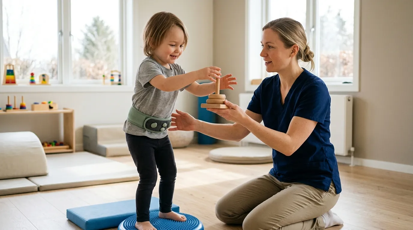 Clinical documentary photograph of DMI Active Assist balance play